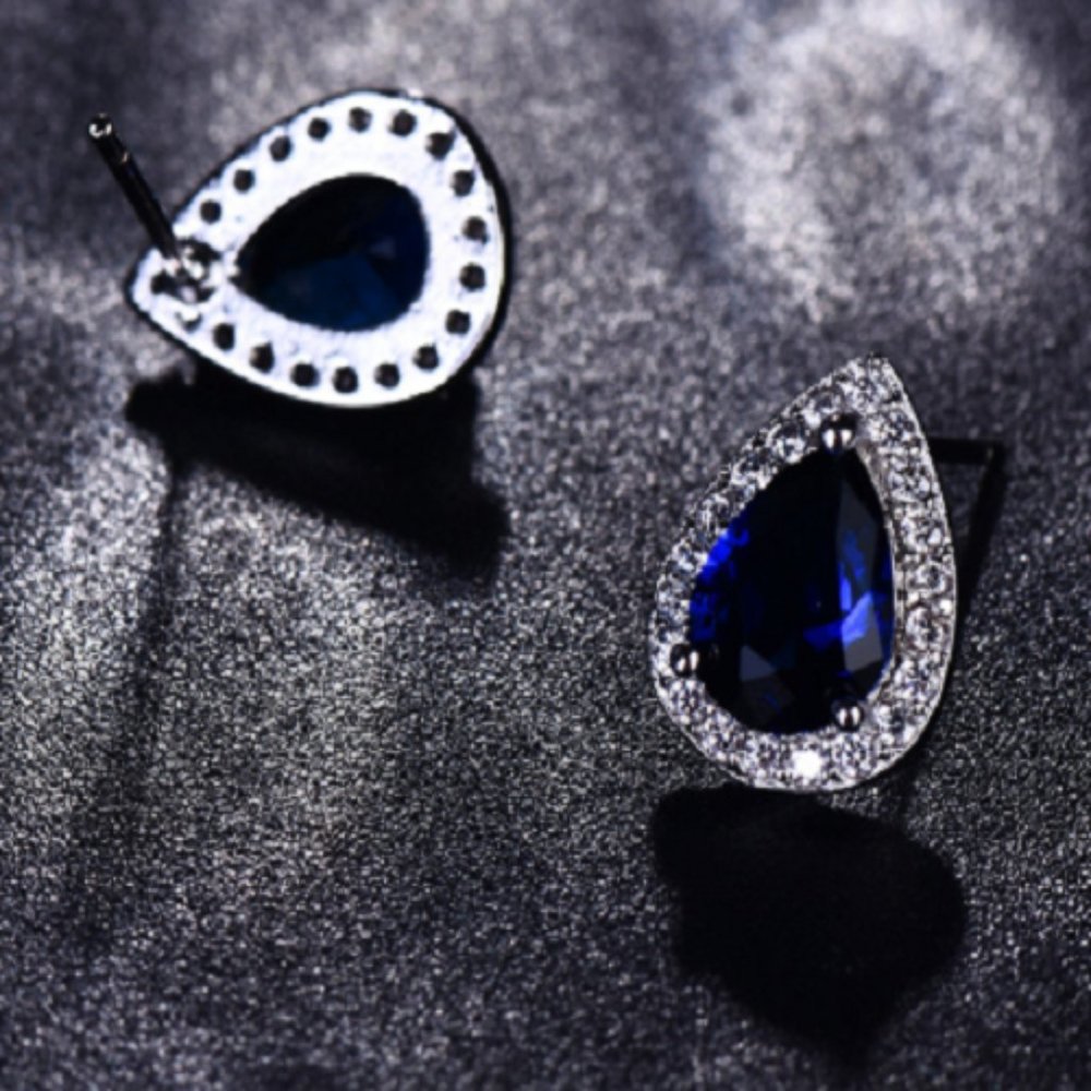 Blue Sapphire Pear Cut Stud Earrings